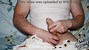 Stepbrother masturbates in jeans