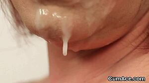 feisty idol sucks jizz in blowbang bukkake session