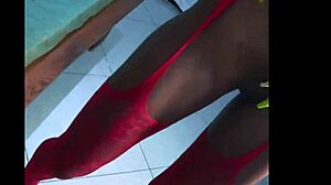 check out tropicalpussy looking alluring in red high heels with tight pussy and buttplug