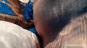 Life under water gets amazing with this outdoor pool threesome