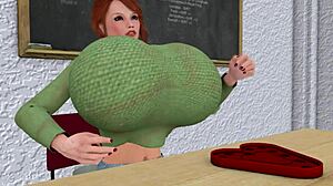teacher's breasts inflate as she shows off her ass in class
