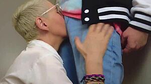 hot girl explores guy's intimate areas with facial