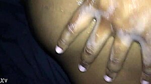 Black long cock fucks oily fun sized ebony girl!