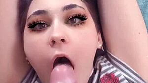 Adorable brunette teen sucks cock POV while snapping dudes