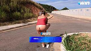 Milf decides to exhibit outdoors, gets caught