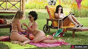 lesbian babes interact with big tits milf bff