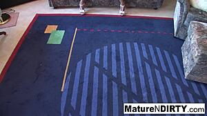 Brunette with glasses masturbates solo before sucking cock hard. Her mature charm shines in every cumshot.