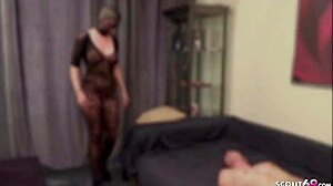german teen forces him to fuck, then sits on his face dominantly, swallowing cum in mouth while wearing lingerie