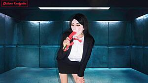 in this saw parody, jigsaw dominates in halloween costumes with ass worship