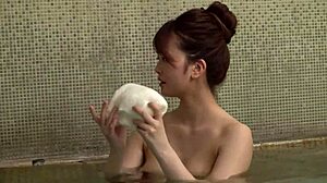 Hot Spring Affair: Teasing Nipples and Forbidden Sex Despite Boyfriend’s Presence in Mixed Bath!