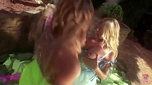 three blonde fairies bang a guy with a big dick while dirty talking