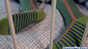 real lesbo babes engage in pussylicking under the table