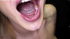 Cherry performs blowjob at gloryhole swallowing 10 cumloads.