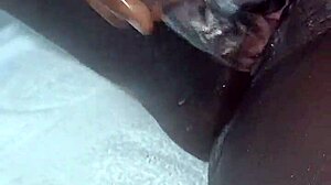 Ebony beauty feels intense pleasure squirting in solo session