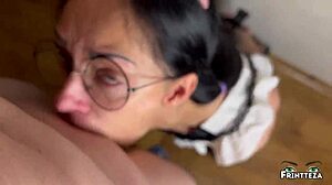 Maid performs deepthroat while being slapped and spat on