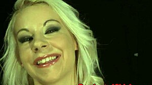 restrained beauty tastes maledoms warm cum in rough bondage