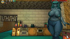 Hornycraft Minecraft Parody: Creeper Girl and Piglette Give Deepthroat Blowjob