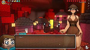 Hornycraft Minecraft Parody: Creeper Girl and Piglette Give Deepthroat Blowjob