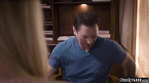 young blonde hairless stepteen 18+ deepthroats father-in-law's big cock hard!