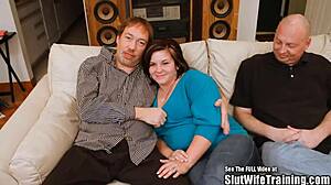 Chubby Wifey Satisfies Two HORNY COCKS in Wild Group Action