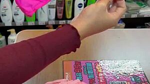 Asian Ladyboy Shemale Shows New Thong Stockings in Convenience Store