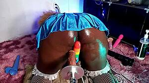 College slut prepares swollen pussy with fuck machine for bbc team