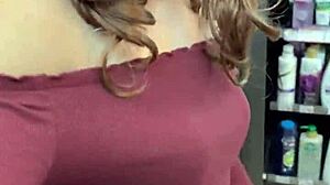 Asian Ladyboy Shemale Shows New Thong Stockings in Convenience Store