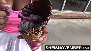 Cute Busty Blonde Ebony Slut Rides Monster Cock After Public Flash