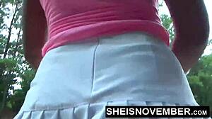 Cute Busty Blonde Ebony Slut Rides Monster Cock After Public Flash