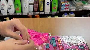 Asian Ladyboy Shemale Shows New Thong Stockings in Convenience Store