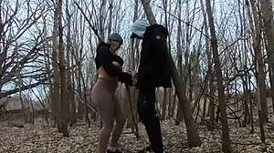 topless thick girl sucks cock in the park