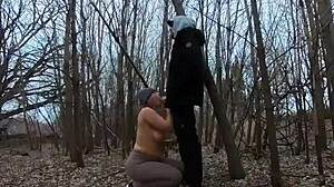 topless thick girl sucks cock in the park