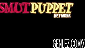 victoria puppy and lola share a toy, licking pussies.