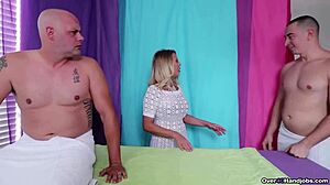 Sexy Milf Gives Double Handjob To Big Cock.