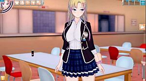 Sekai Koikatsu sexy JK Seika's big tits massaged in 3D hentai game