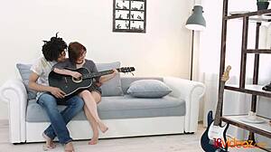 Teen Rebecca Rainbow in glasses gets fingered before hardcore doggystyle with Brazilian creampie.