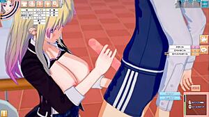 Sekai Koikatsu sexy JK Seika's big tits massaged in 3D hentai game