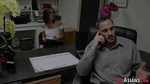 Tiny asian intern sucks monster cock and gets fucked at office