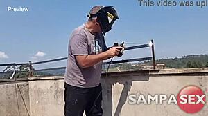 I gave my ass to the welder for anal creampie quickie.