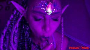 young brazilian pocahontas moans during anal with big ass and dildo in halloween theme