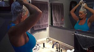 deauxma gives soapy blowjob with big tits