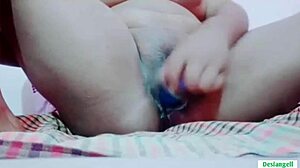 desi angel masturbates hard, fingers pussy close-up, licks and squirts in cowgirl creampie on bed, teen amateurs