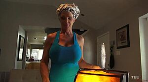 deauxma gives soapy blowjob with big tits