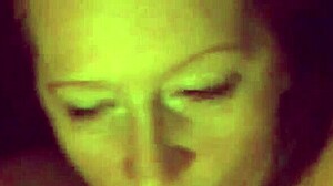 a redhead milf with big tits gets a huge cumshot on her face after squirting from a monster cock.