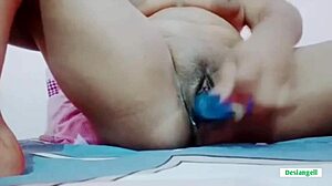 desi angel masturbates hard, fingers pussy close-up, licks and squirts in cowgirl creampie on bed, teen amateurs