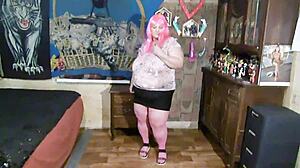 Mature BBW Performs Pink Strip Dance