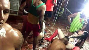 Tattooed Carioca Fucks Blonde's Pussy At Carnival In Public