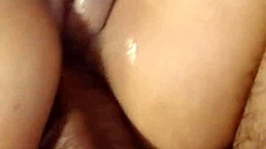 we tried anal for the first time, her wet pussy stretched by big cock in close-up