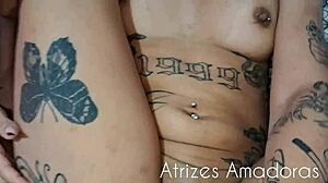 Blonde gags on cock while choking hard!