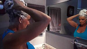 deauxma gives soapy blowjob with big tits